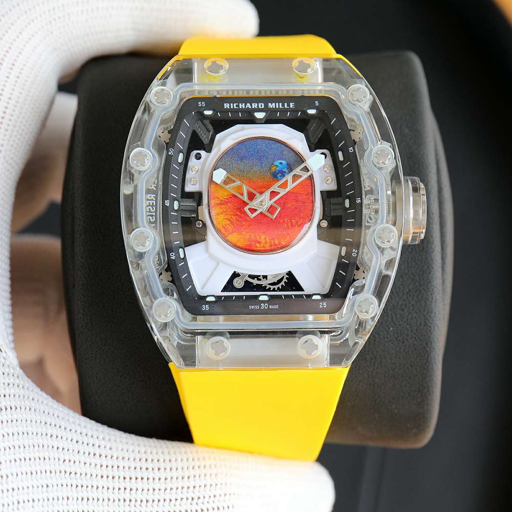 RM52-05 transparent case astronaut dial yellow rubber fake tourbillon automatic men brand RM watch WS18