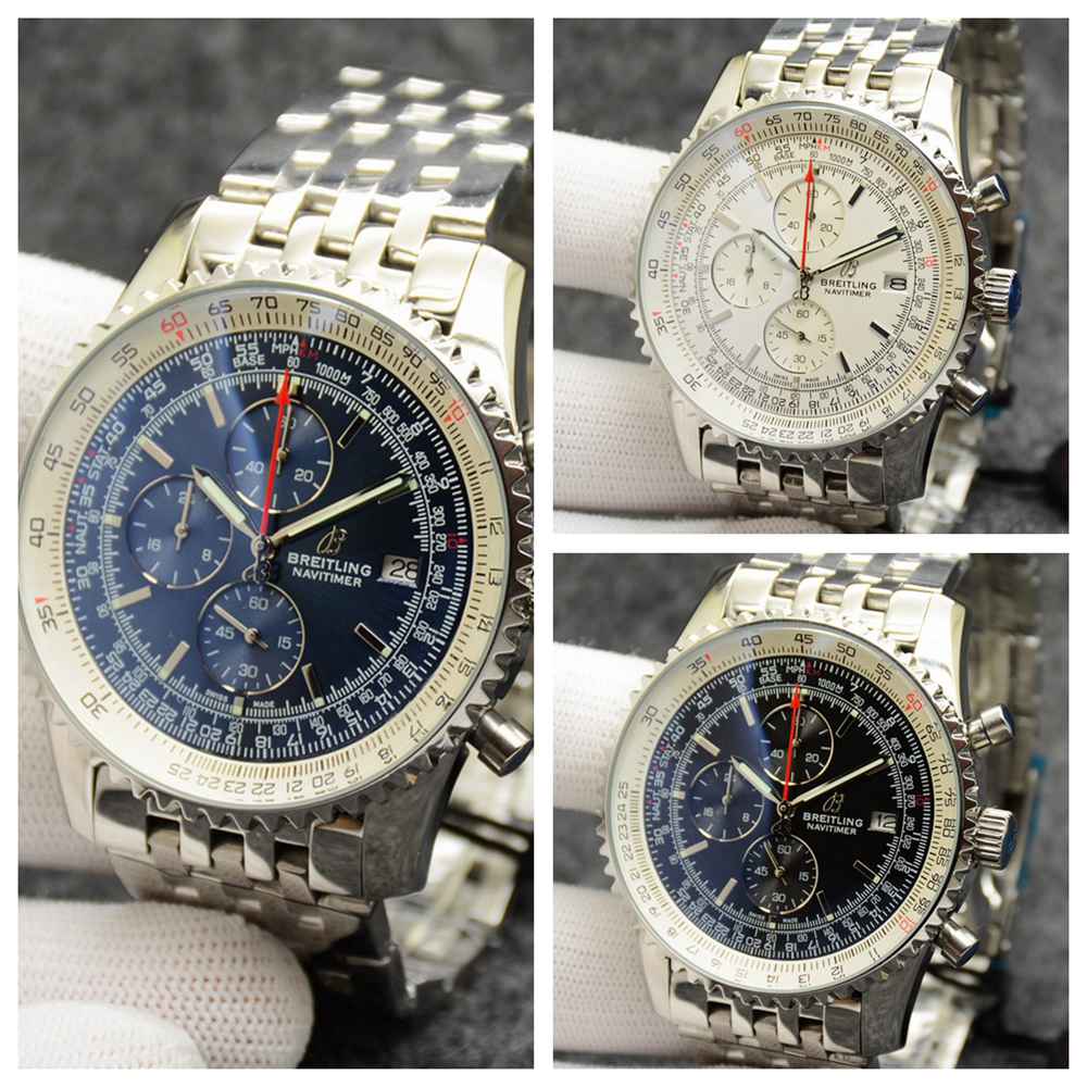 Breitling AAA quartz movement full chronograph functions blue/black/white dials men stopwatch HG