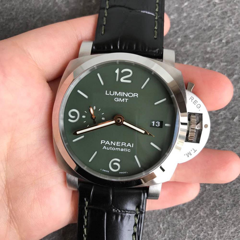Panerai VS factory PAM1056 silver case 44mm green dial black leather strap high quality M16
