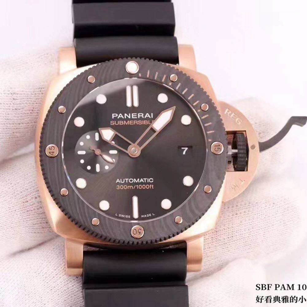 Panerai Submersible Swiss VS factory high quality rose gold case 44mm black dial black rubber strap PAM1070