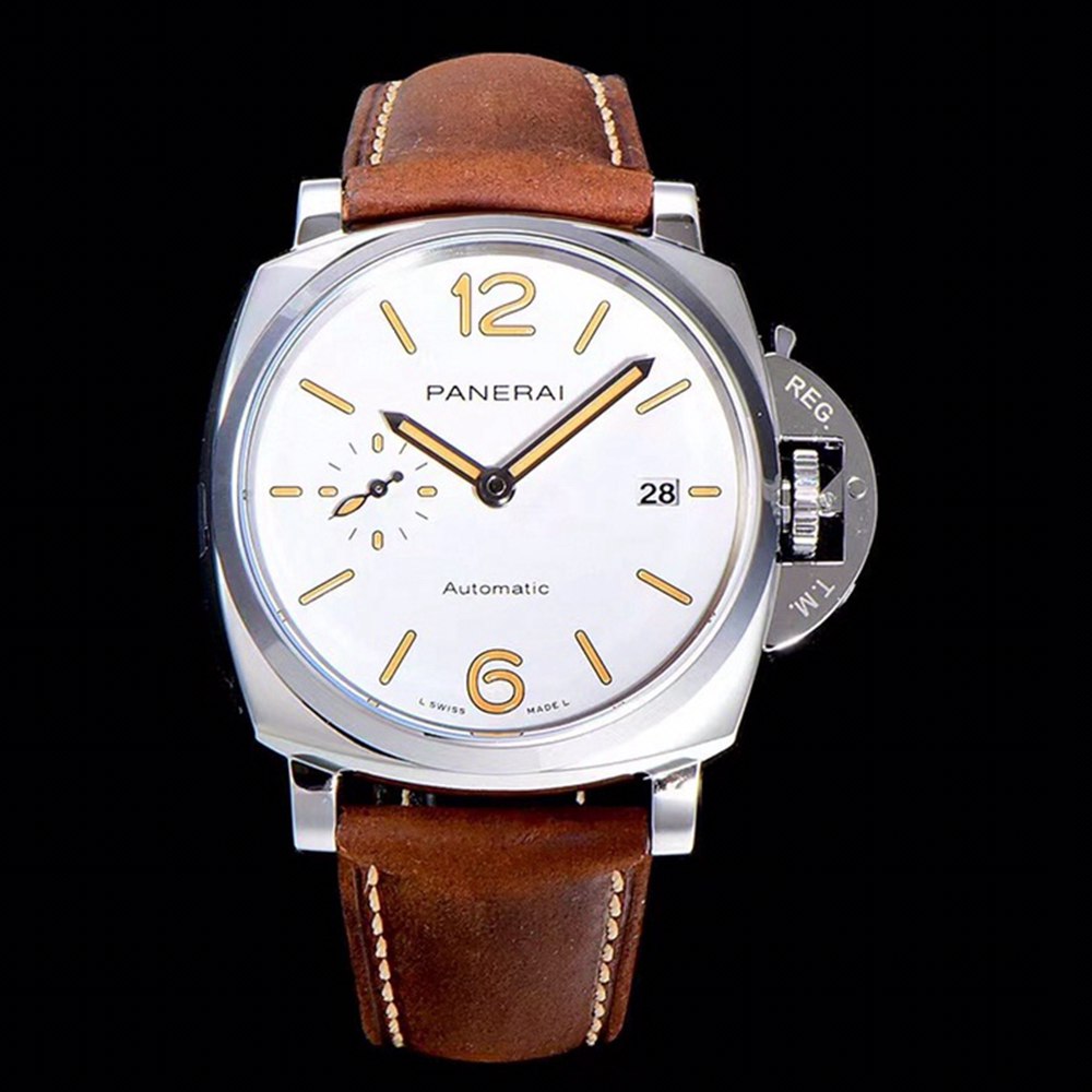 Panerai VS factory PAM1046 silver case 42mm unisex size white dial brown leather strap men watch WT