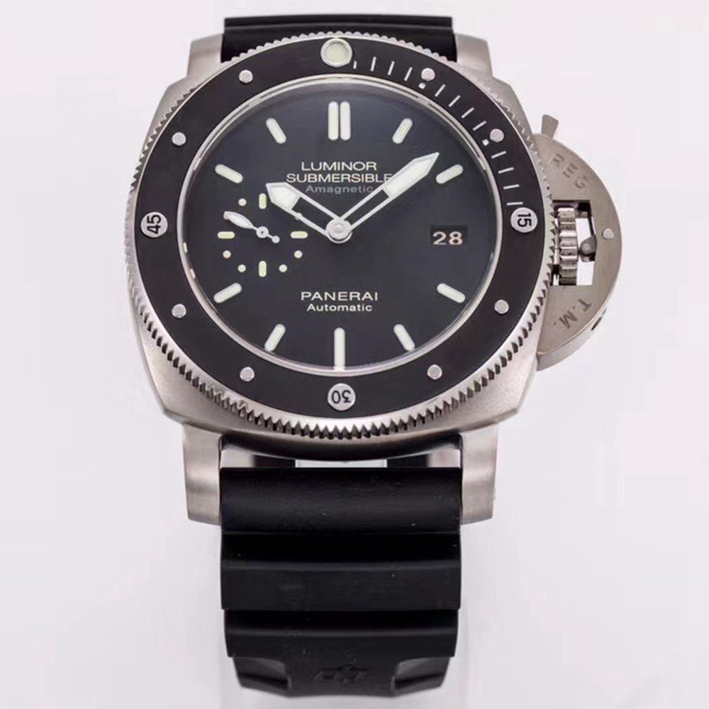 Panerai Luminor VS factory P9000 automatic silver case 47mm black dial black rubber strap 1:1 copy PAM389