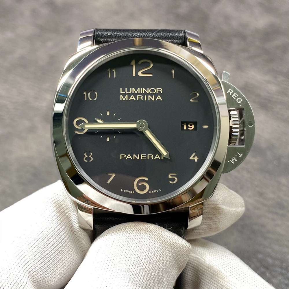 Panerai Luminor Marina VS factory P9000 automatic silver case 44mm black leather strap PAM359