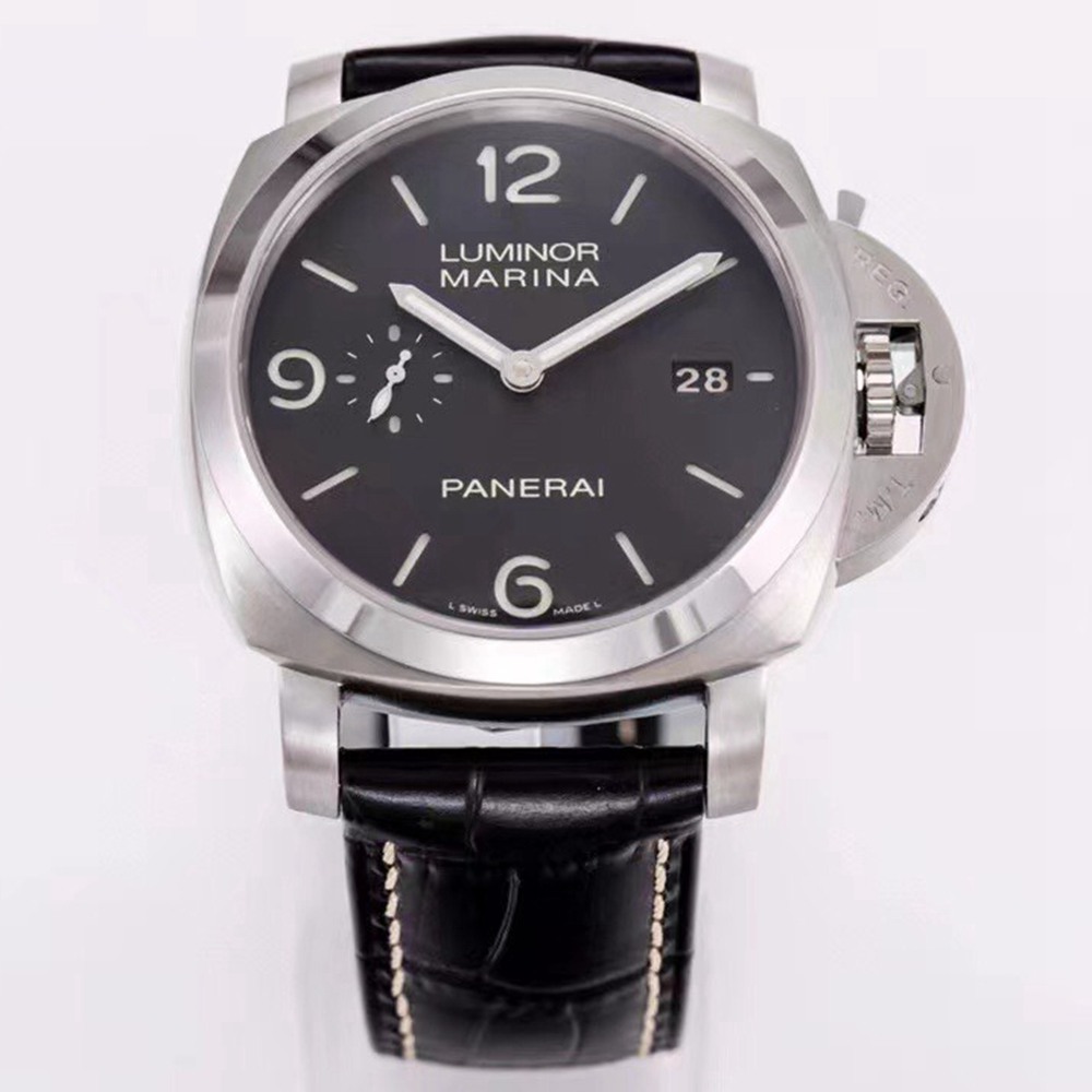 Panerai Luminor Marina VS factory P9000 automatic silver case 44mm black leather strap PAM312