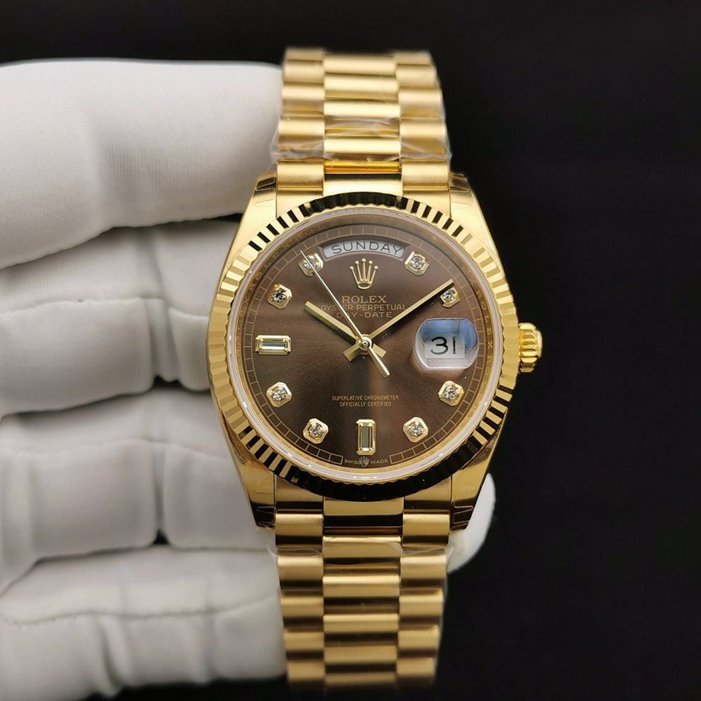 DayDate 36mm 1:1 quality EW factory 3255 movement gold case brown dial diamond-set numbers