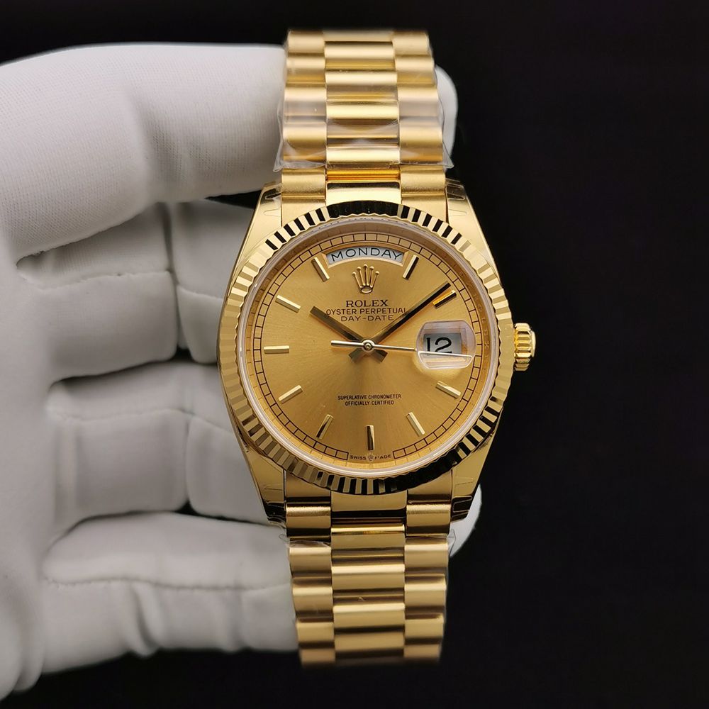 DayDate 36mm EW factory 3255 automatic 1:1 quality full gold case gold dial fluted bezel president band