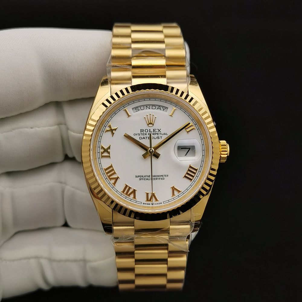 DayDate 36mm 1:1 quality gold case white dial Roman numbers EW factory 3255 movement high quality