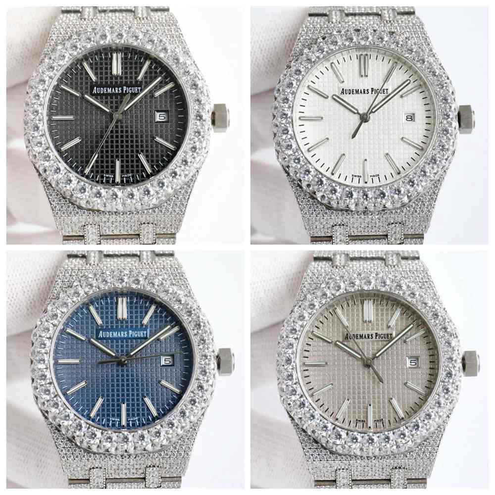 AP 15510 new model 42mm men watches black/white/blue/gray dials big diamonds bezel 8215 automatic
