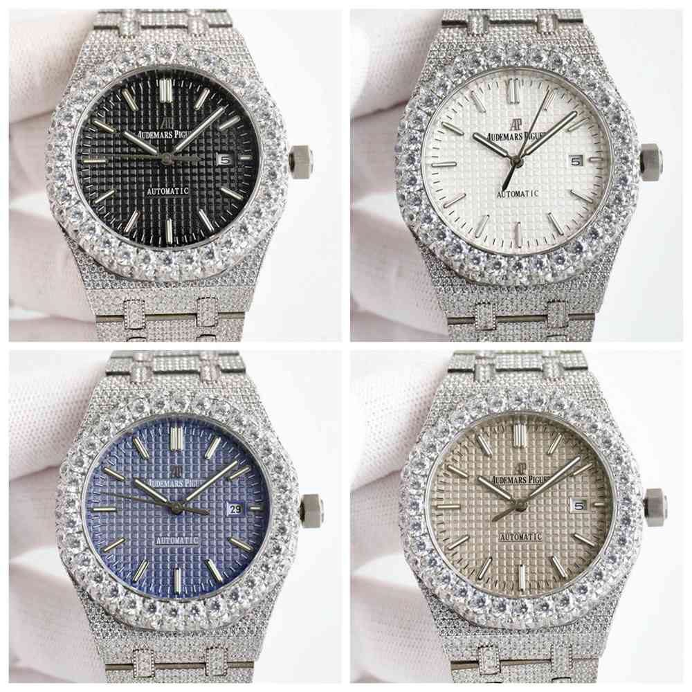AP 15400 new model big diamonds bezel black/white/gray/blue dials 42mm 8215 automatic men shiny watches