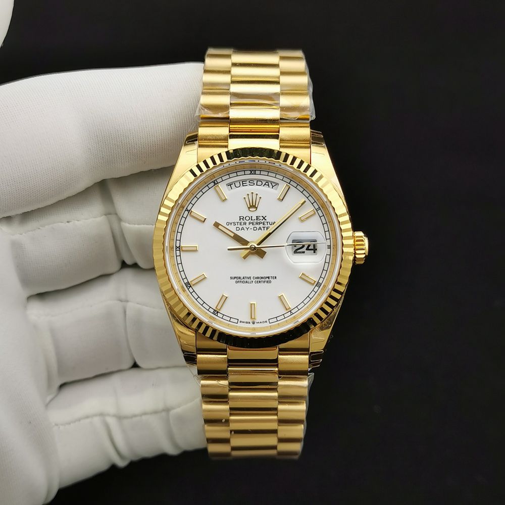 DayDate 128238 EW factory 3255 movement 36mm gold case white dial fluted bezel high quality