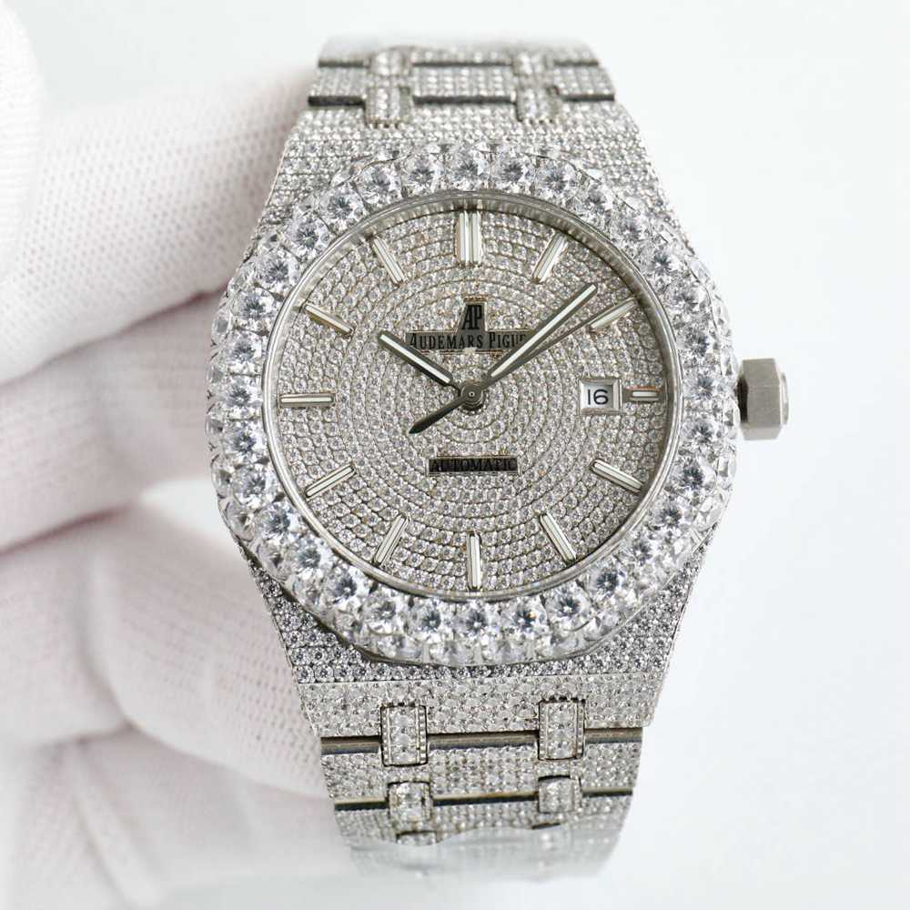 AP 15400 new model full diamonds big stones bezel 8215 automatic dash numbers 42mm weight 180g