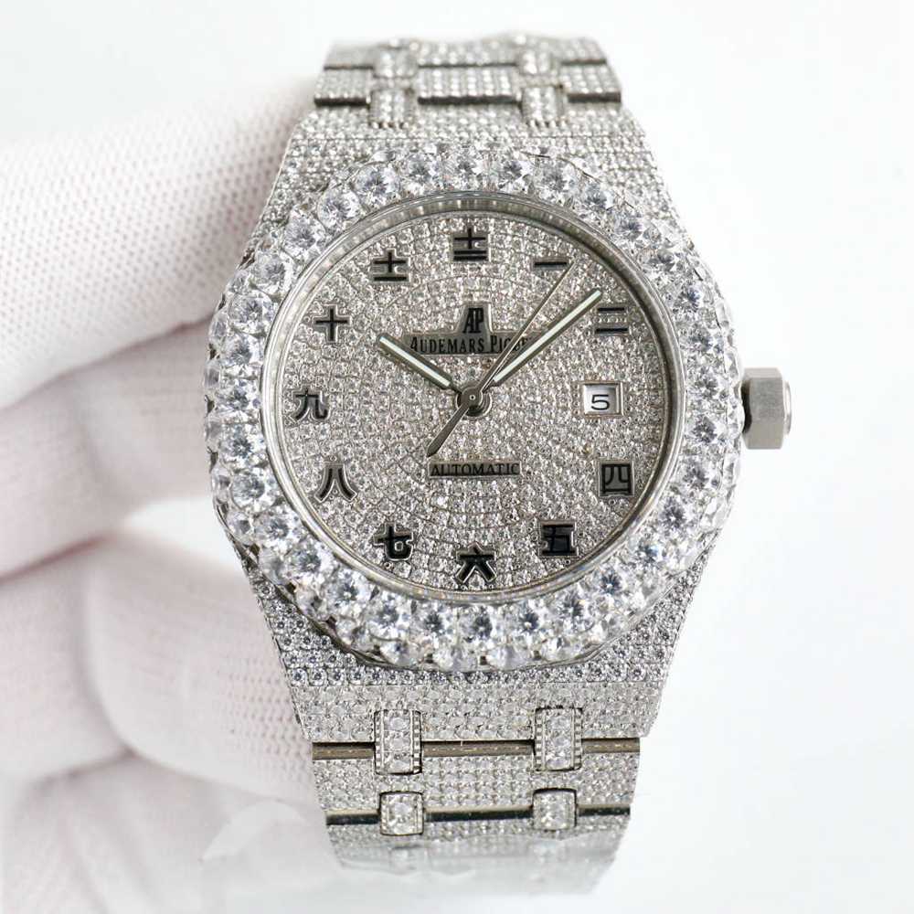 AP 15400 new diamonds automatic 8215 men watch 42mm Chinese numerals iced dial shiny watch