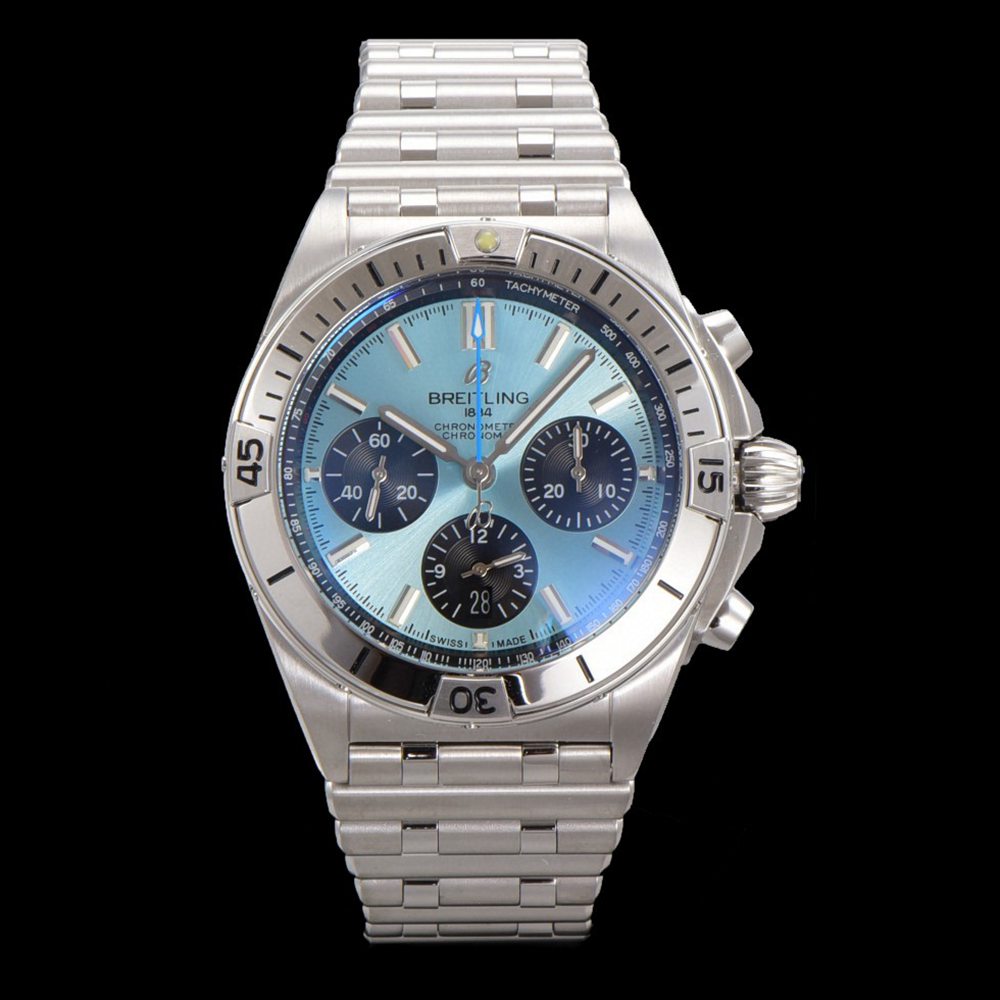 Breitling Swiss bls factory 7750 automatic full works silver case 43mm ice blue dial men stopwatch WT225
