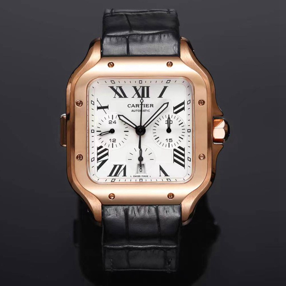 Cartier WSSA0017 rose gold case 43mm white dial black leather Dandong 7750 movement sapphire crystal WT15
