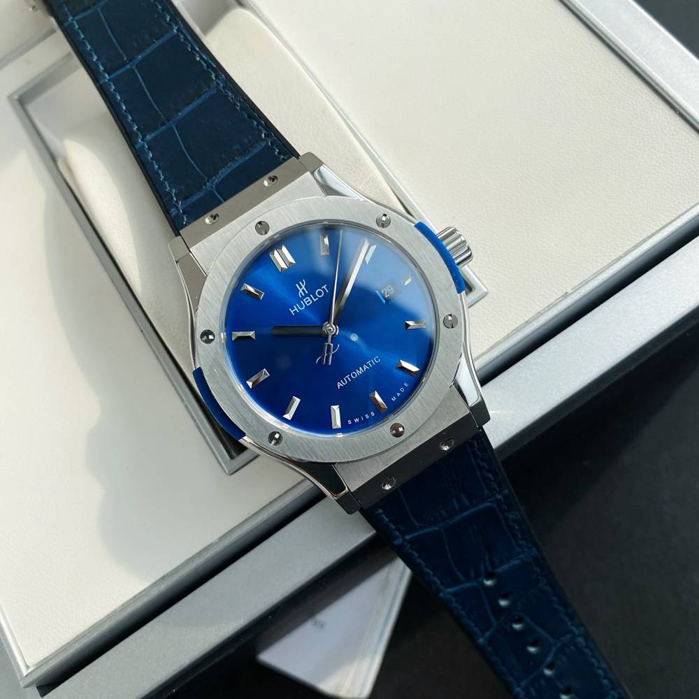 Hublot AAA+ Miyota automatic silver case 42mm blue dial blue leather strap high quality men watch F041