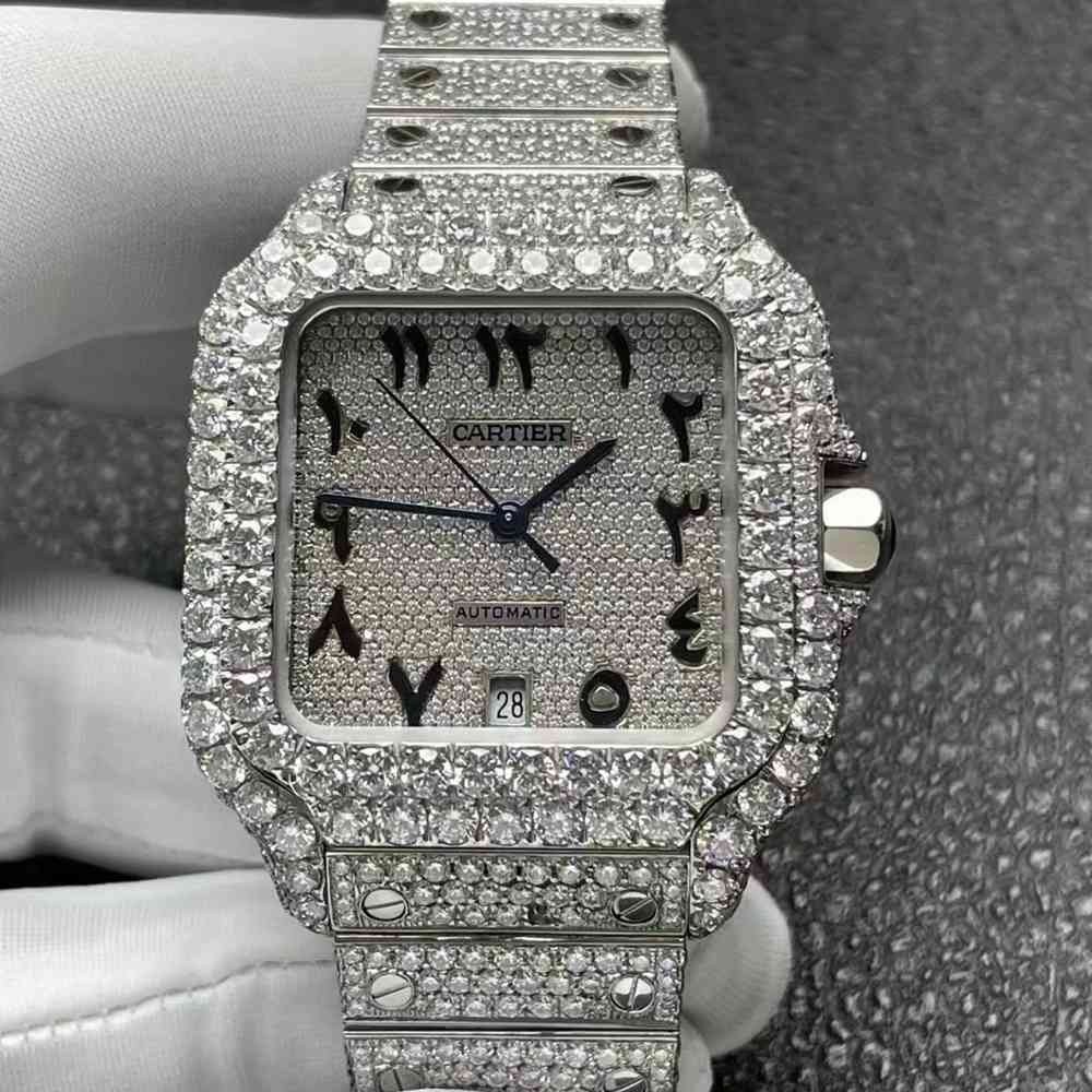 Cartier Santos Moissanite diamonds Flower setting 316L stainless steel 40mm 9015 automatic Arabic numbers M15