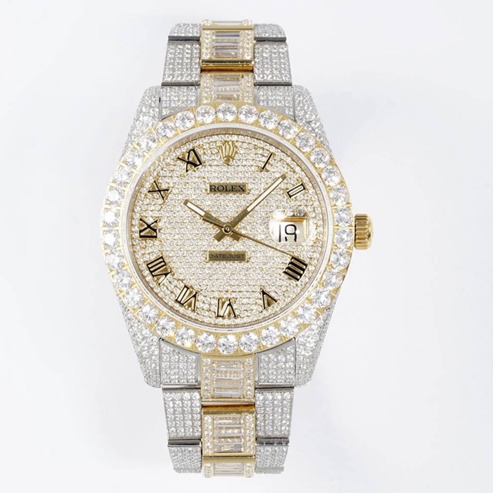 Datejust 41mm two tone gold case Swarovski diamonds Roman numbers TW factory 2824 bustdown stones XD27