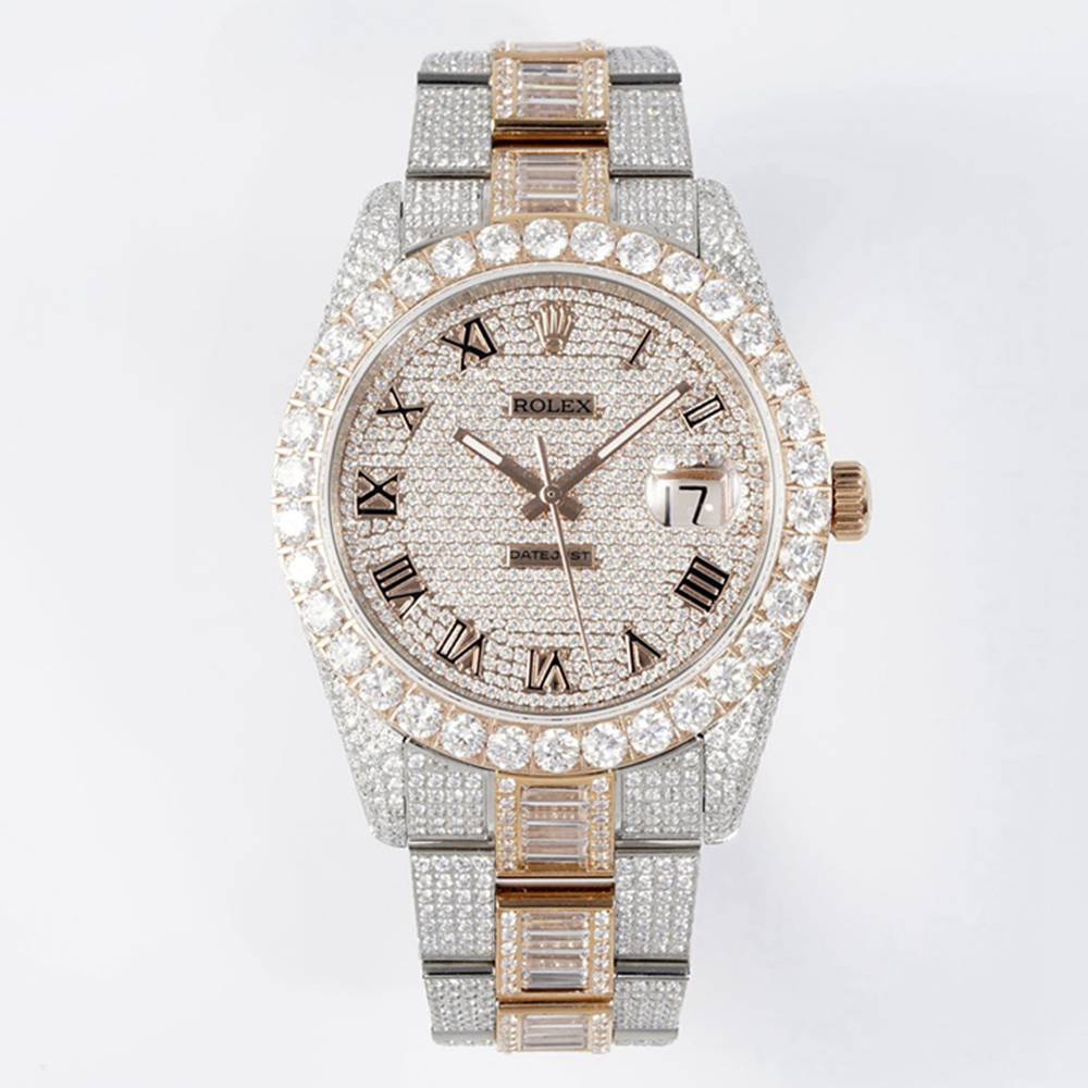 Datejust rose gold 2tone iced out big diamonds bezel Roman numbers TW factory 2824 automatic shiny watch XD27