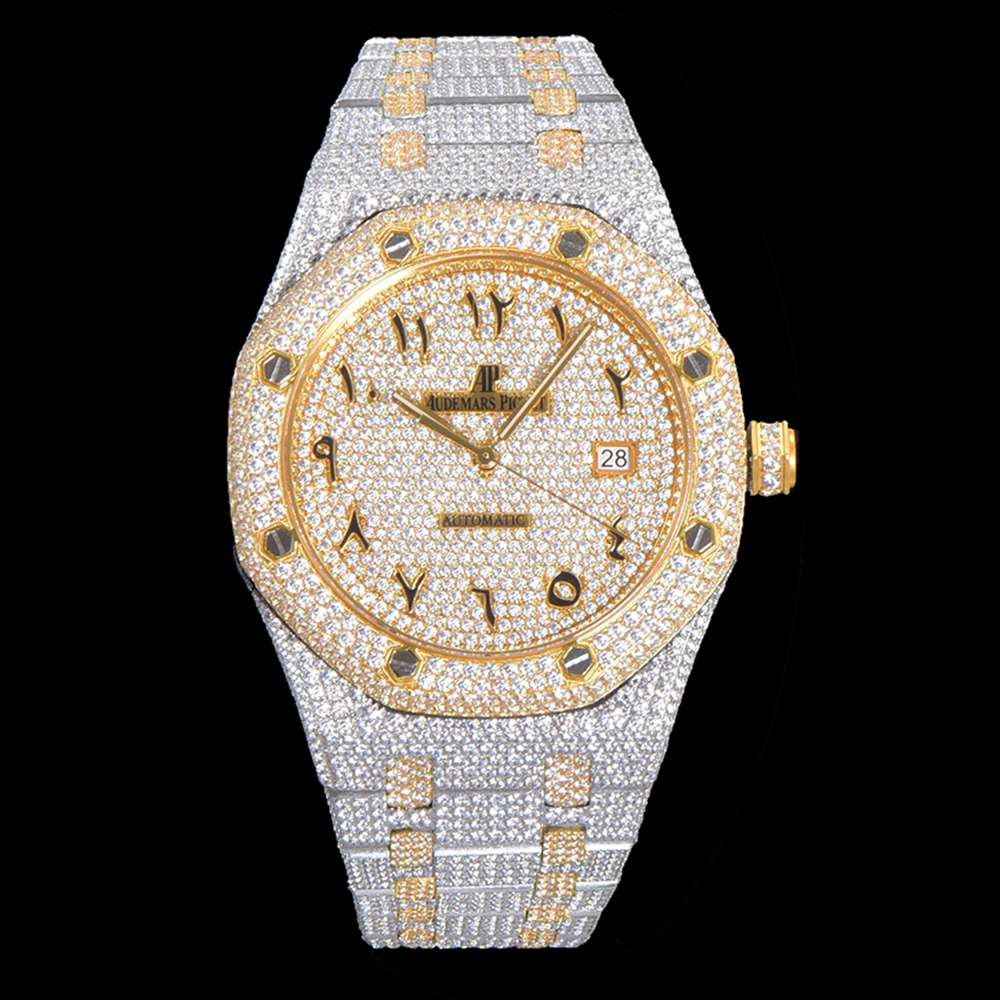 AP 15400 bustdown diamonds 2tone gold case 41mm swarovski stones Arabic numuber TW factory Cal.3120 automatic shiny watch XD30