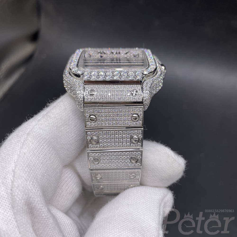 Cartier Santos full iced out big diamonds bezel 8215 automatic 38.5mm men watch Roman numbers M250