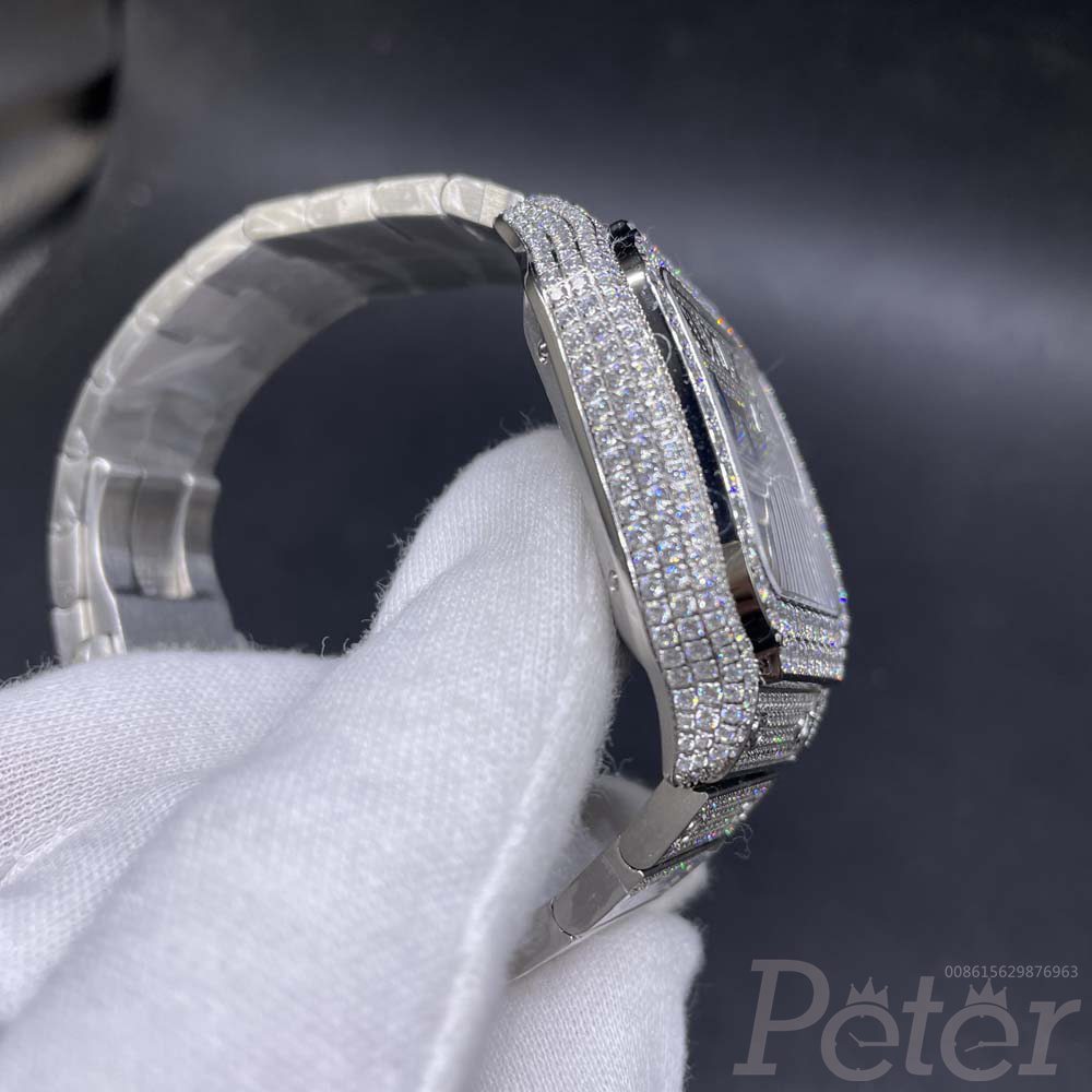 Cartier Santos full iced out big diamonds bezel 8215 automatic 38.5mm men watch Roman numbers M250