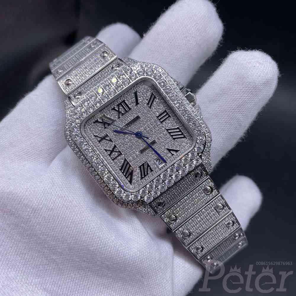 Cartier Santos full iced out big diamonds bezel 8215 automatic 38.5mm men watch Roman numbers M250