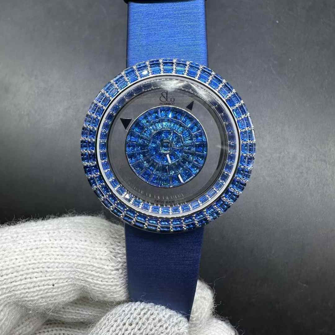 Jacob & Co Baguette blue diamonds case 37.5mm Quartz movement blue leather strap high grade 285$
