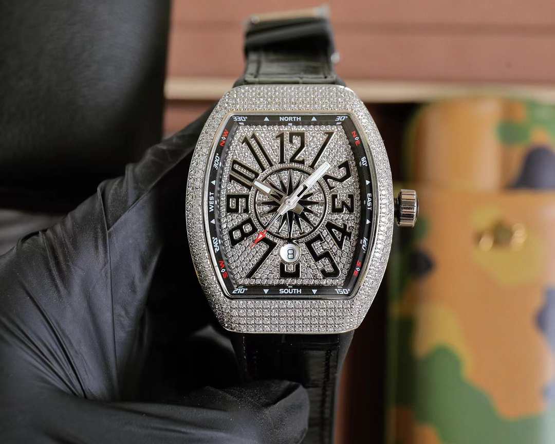 Franck Muller FM V45 SC DT 54*42*15mm AAA diamonds silver case diamonds face automatic movement black or blue rubber strap 225