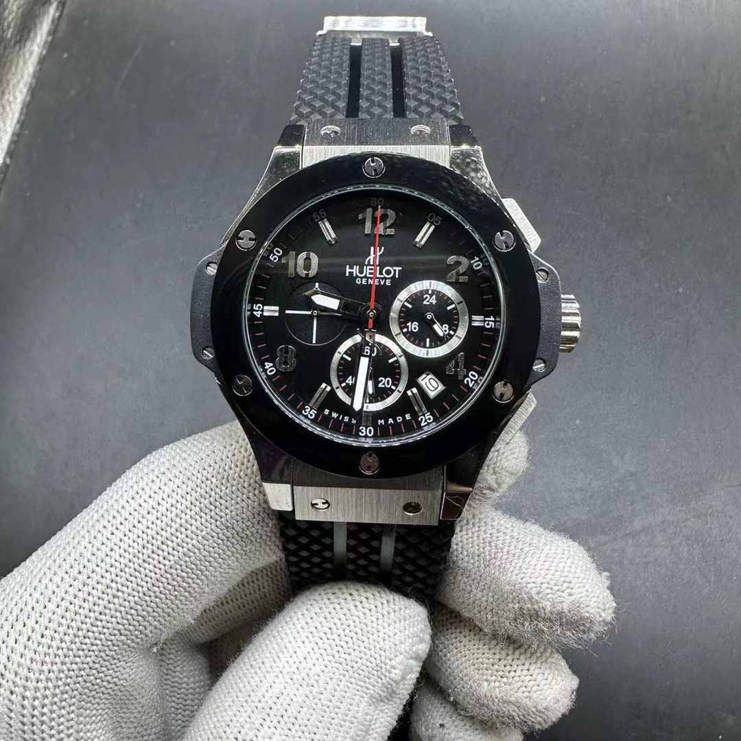 Hublot Big Bang AAA VK quartz movement silver case 42mm black ceramic bezel black rubber strap men stopwatch 100$