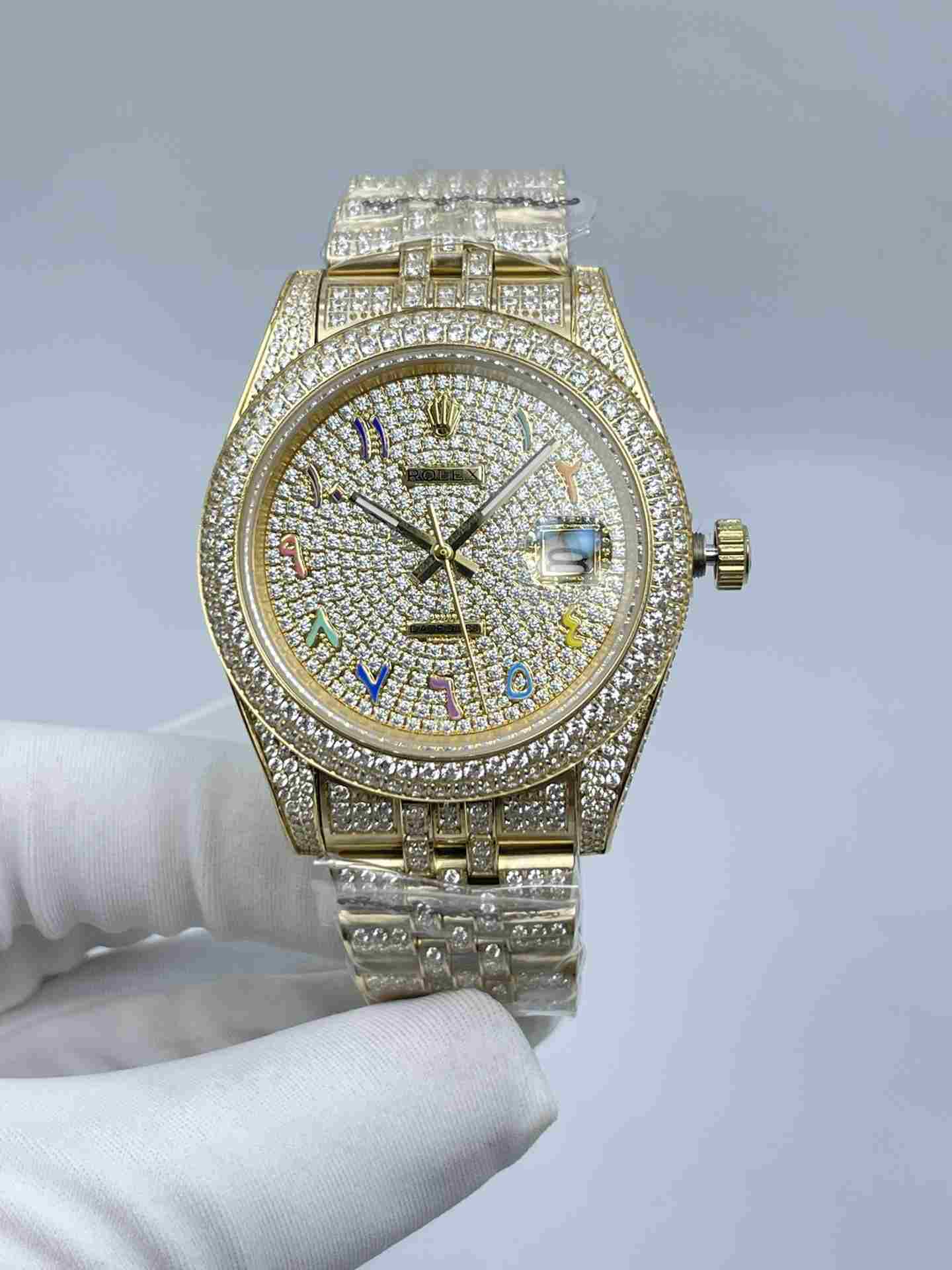 Rolex Datejust AAA automatic 2813 Full diamonds Yellow gold case 41mm Arabic numbers Jubilee bracelet