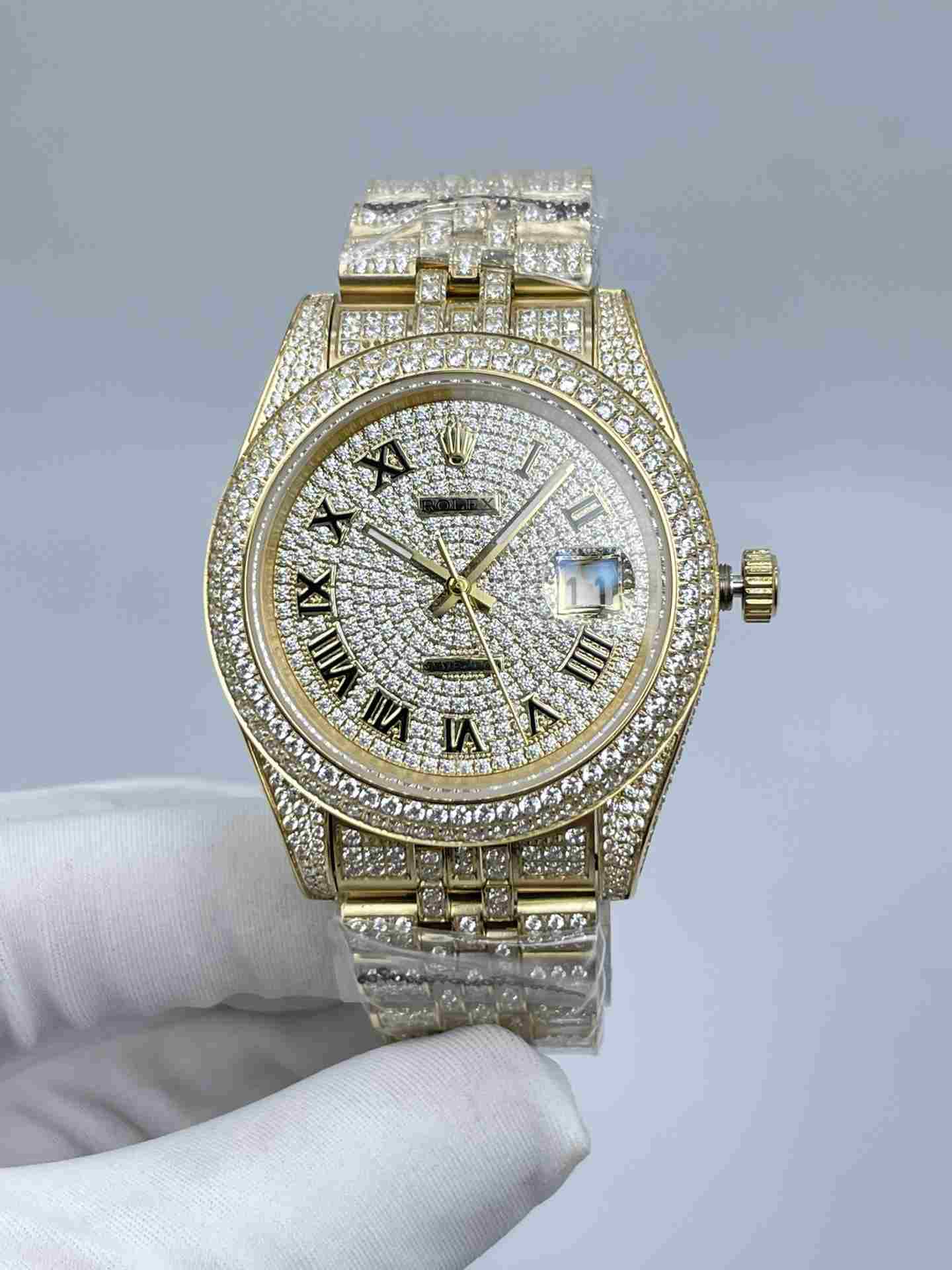Rolex Datejust AAA 2813 automatic full diamonds Gold case 41mm Diamonds face Jubilee bracelet
