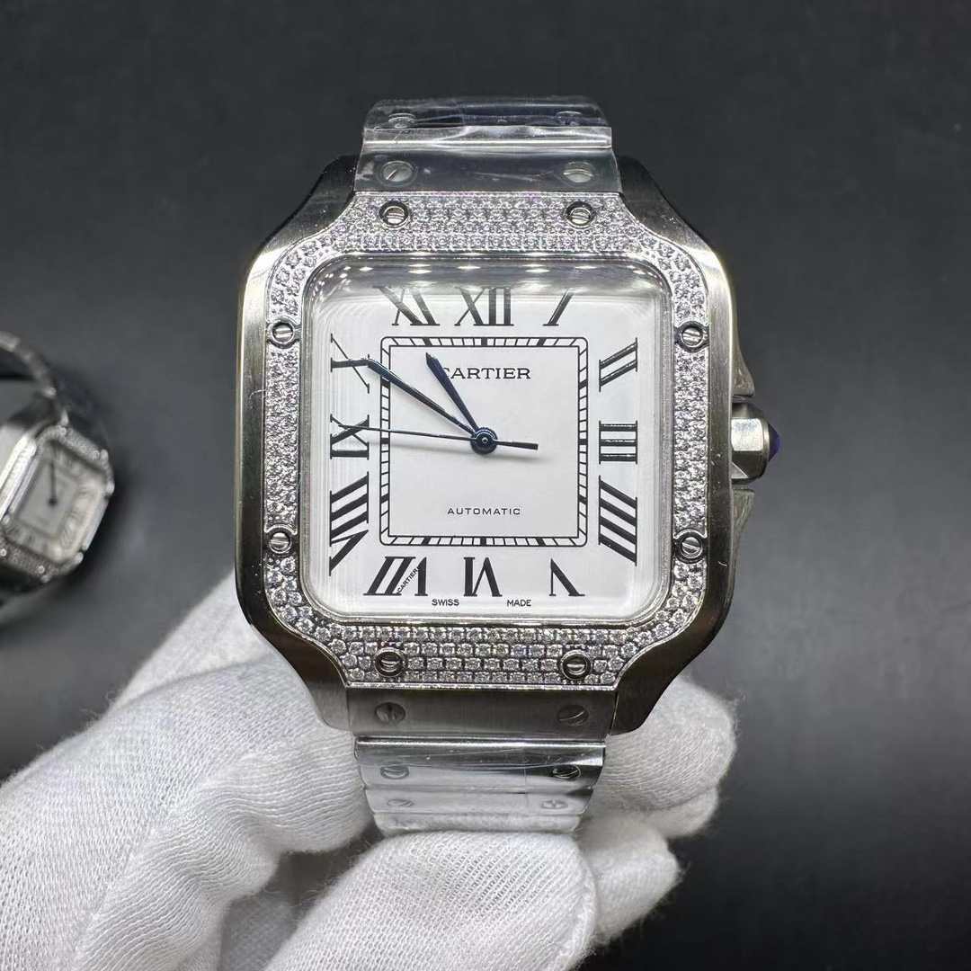 Cartier Santos men AAA automatic Steel case 38.5mm Diamonds bezel white dial No date men watch 115$