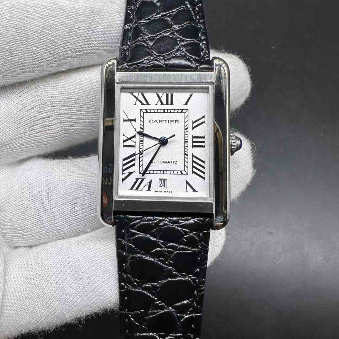 Cartier Tank AAA automatic silver case 32mm white dial black leather strap