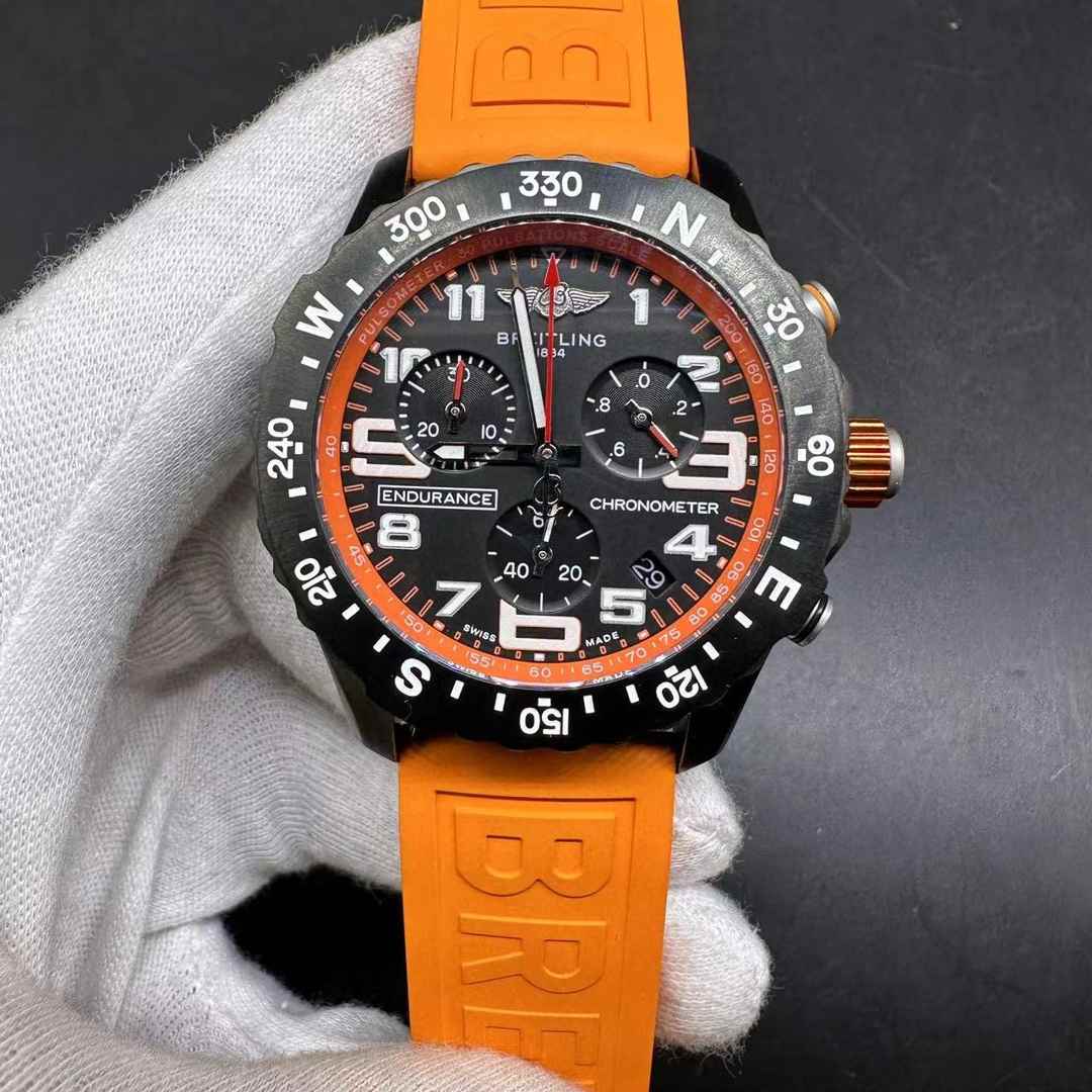 Breitling Eudnrance Chronometer AAA quartz movement full works Black case Black dial Orange rubber strap men’s stopwatch 150$