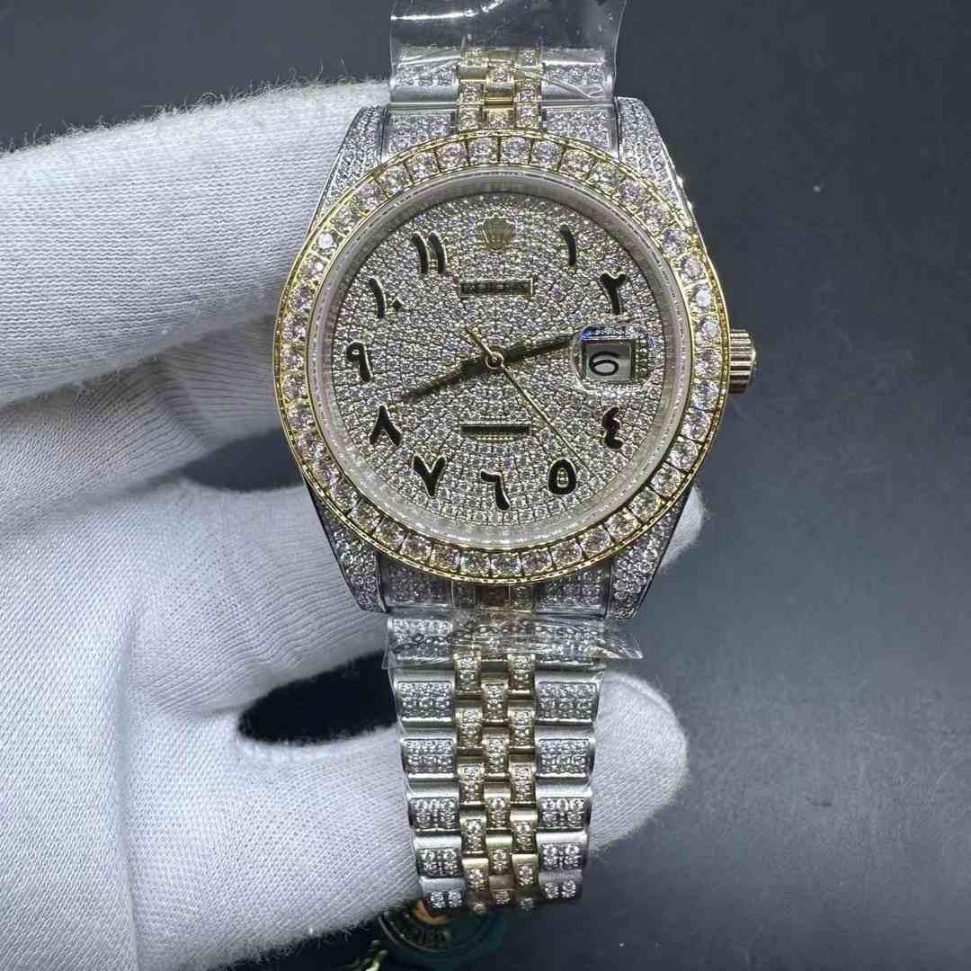 Rolex Datejust AAA full diamonds Yellow gold 2tone case 41mm Diamonds Arabic dial Jubilee bracelet CZ stones