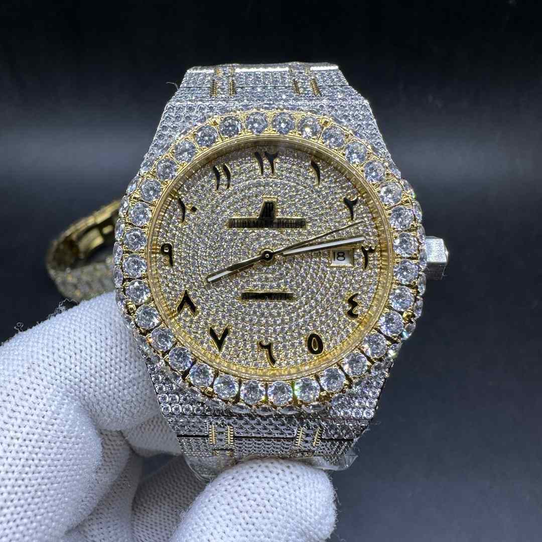 AP Royal Oak 15400 Miyota 8215 movement 2tone yellow gold case 42mm CZ diamonds Arabic numbers
