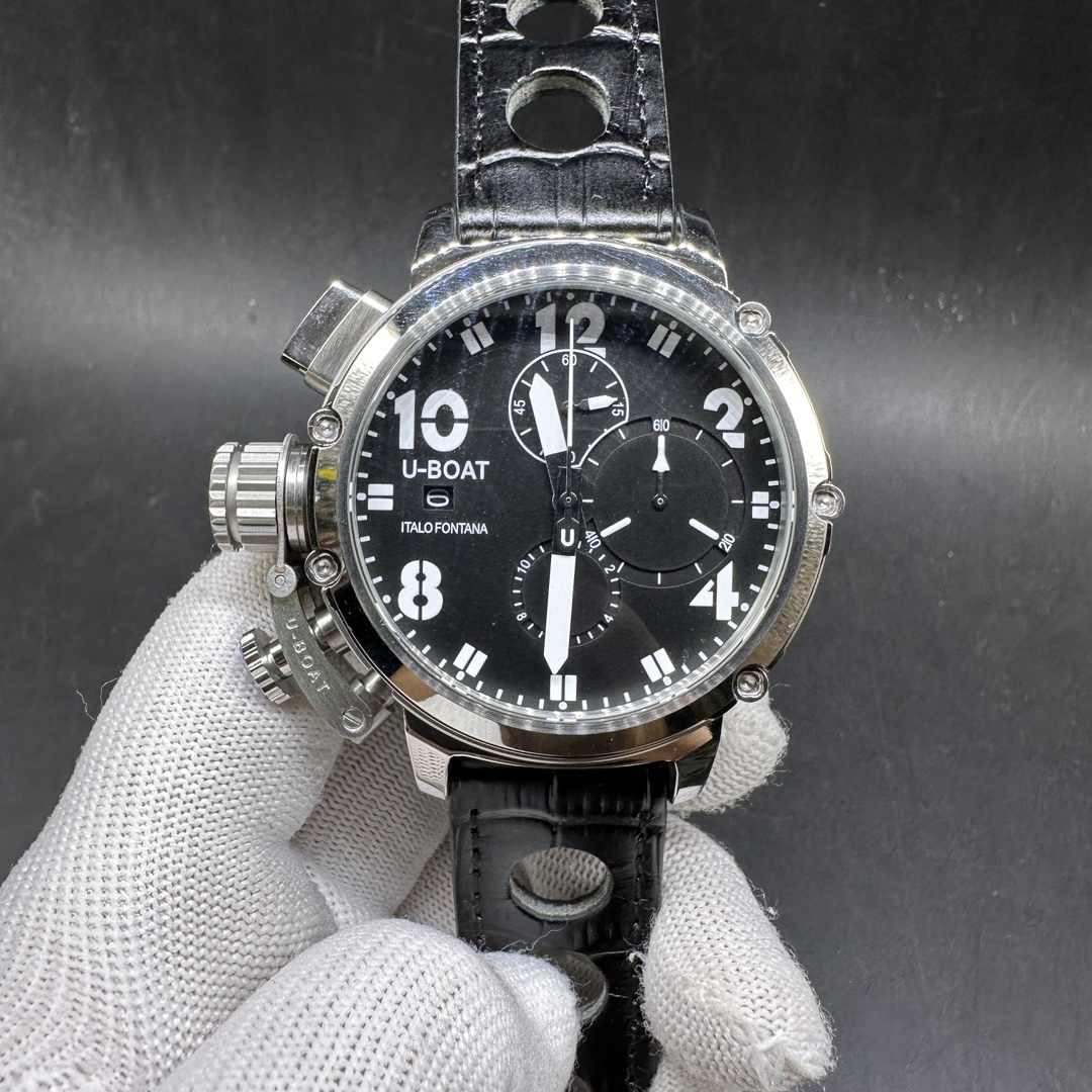 U-Boat Italo Fontana AAA chronograph quartz movement Steel case 50mm big size White dial Black leather strap 115