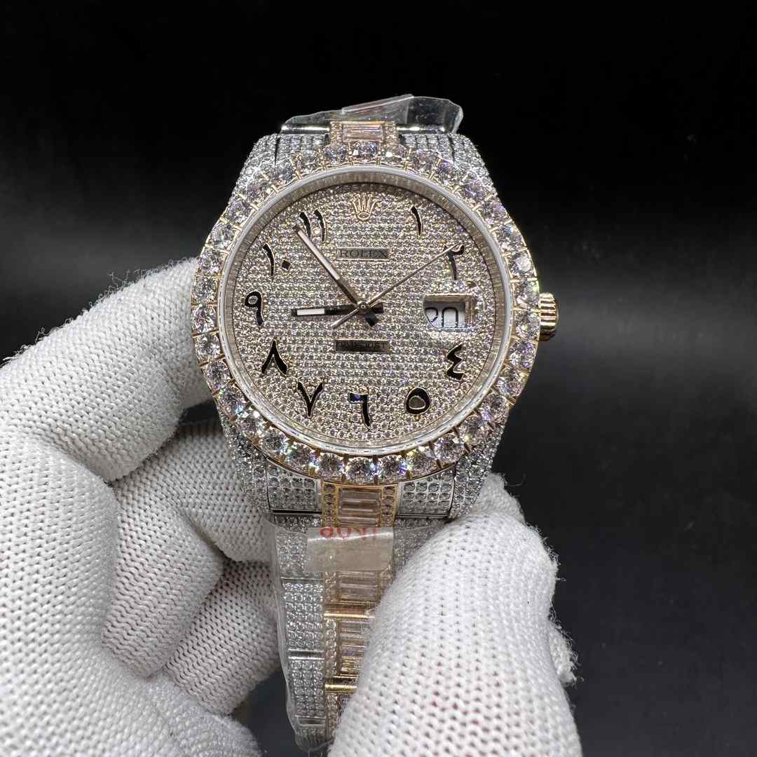 Rolex Datejust 41 TW factory 2824 movement full diamonds Rose gold 2tone case 41mm Arabic numbers Baguette oyster bracelet with diamond’s buckle