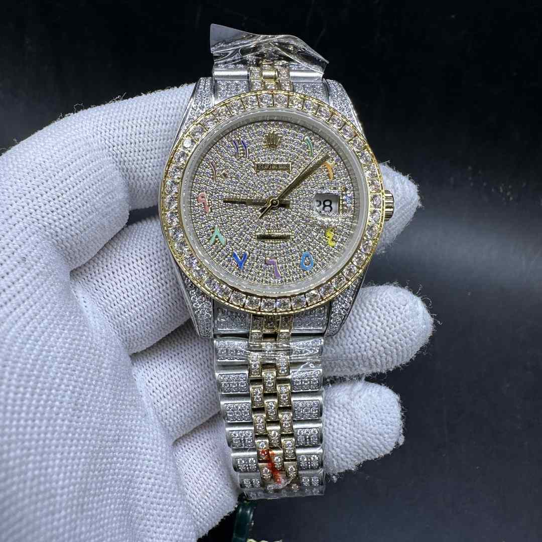 Rolex Datejust diamonds AAA two tone yellow gold case 41mm rainbow Arabic numbers jubilee bracelet