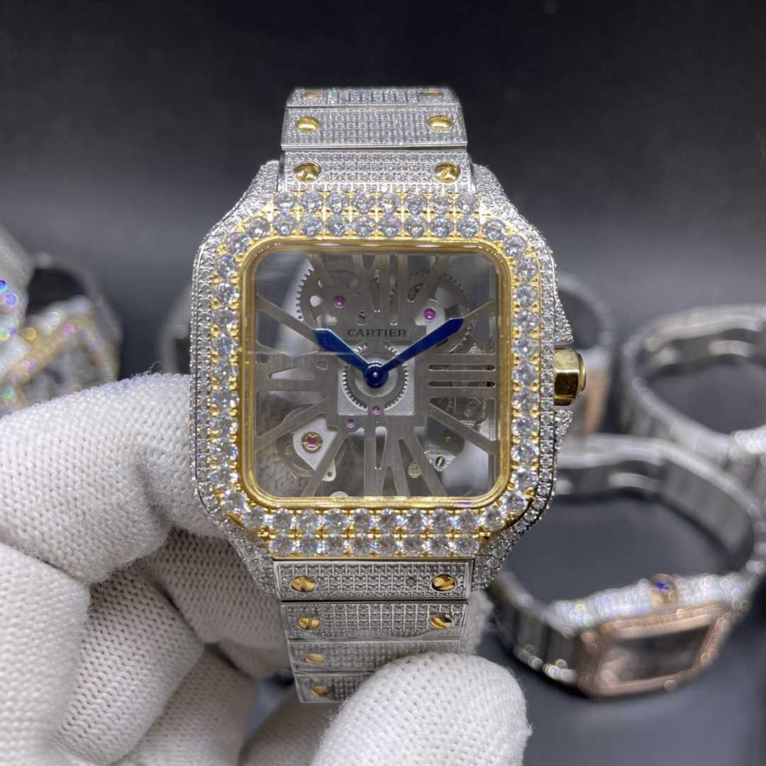 Cartier Santos big stones 2tone yellow gold regular skeleton dial quartz movement C25