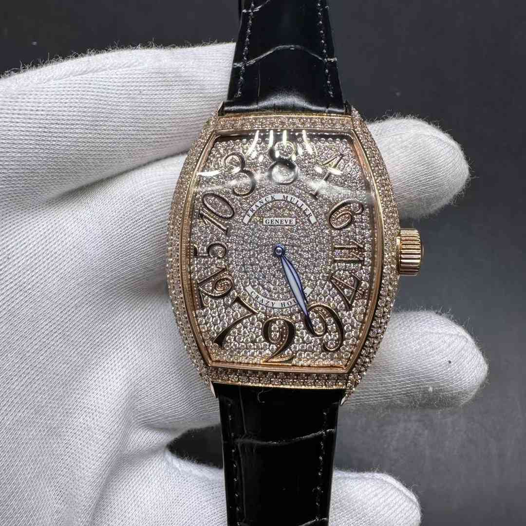 Franck Muller FM high grade diamonds CZ rose gold case Black leather automatic men’s watch B50