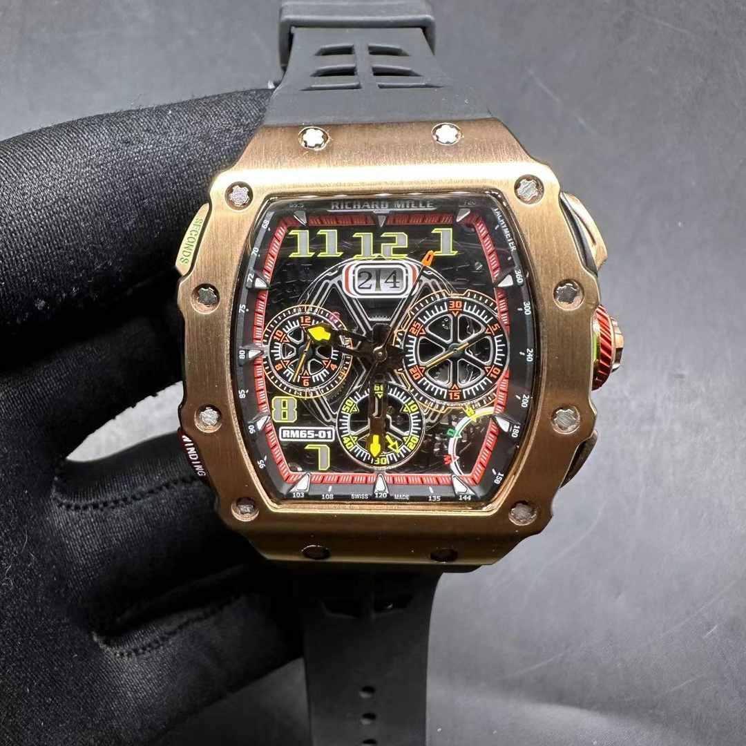 Richard Mille RM65-01 AAA+ Miyota automatic Rose gold case all dials work Black rubber strap A80