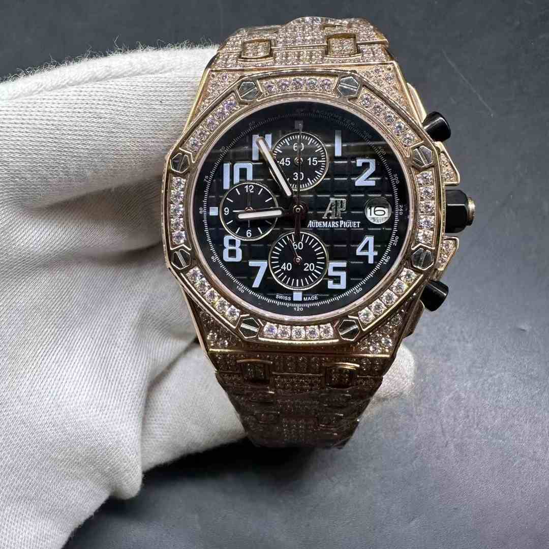 AP Royal Oak Offshore AAA chronograph quartz movement rose gold diamonds case 42mm Black dial men’s stopwatch  B85