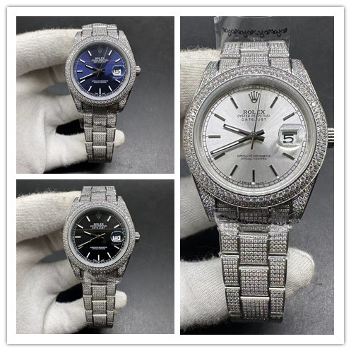 Rolex Datejust AAA Automatic 2813 CZ diamonds silver case 40mm black dial oyster bracelet diamonds buckle B98