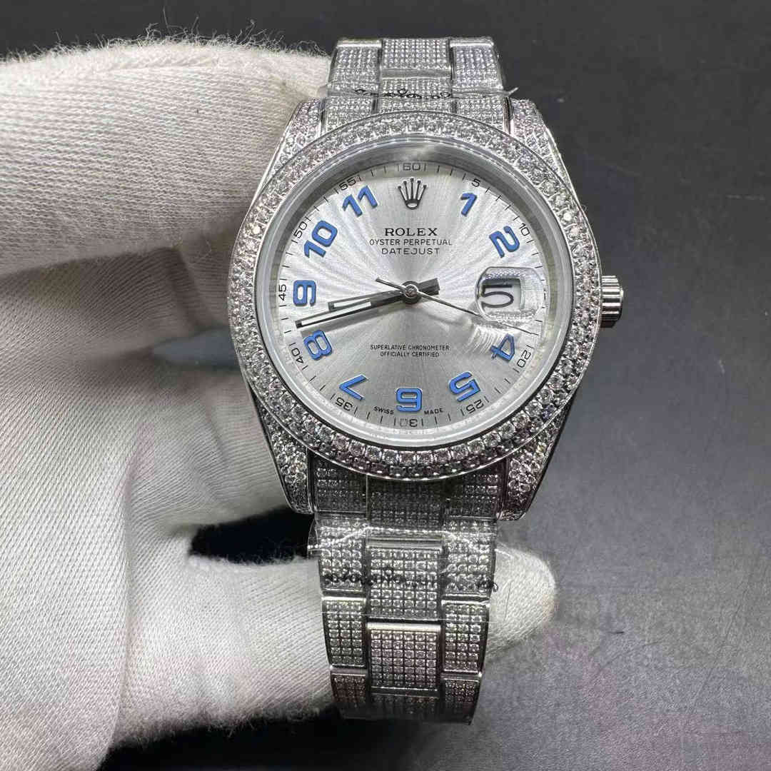 Rolex Datejust AAA 2814 automatic CZ diamonds silver case 40mm blue numbers oyster bracelet diamonds buckle