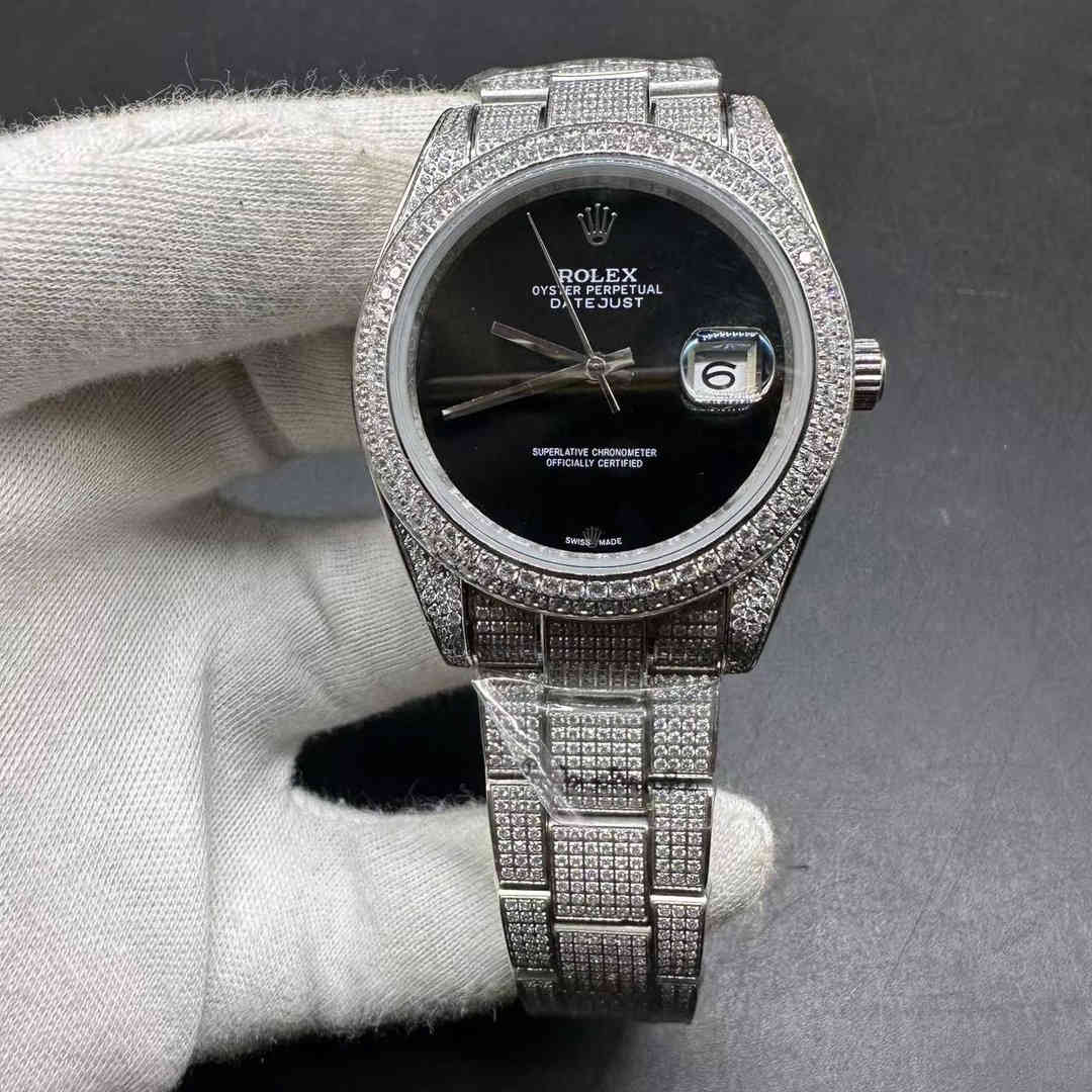 Rolex Datejust AAA automatic CZ diamonds silver case 40mm black dial diamonds buckle