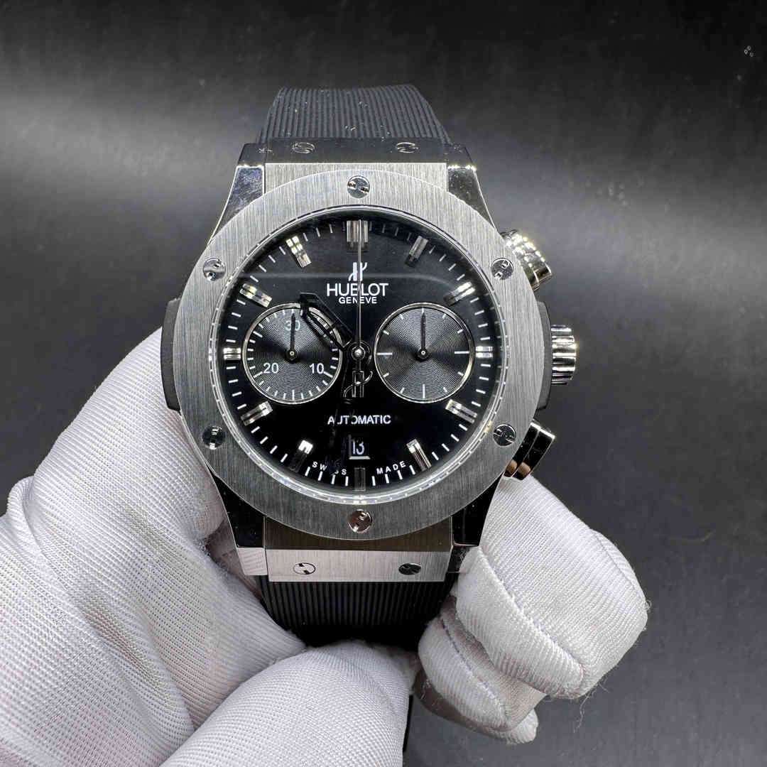 Hublot Classic Fusion HB factory 7750 automatic Steel case 42mm black dial black rubber strap.  C50