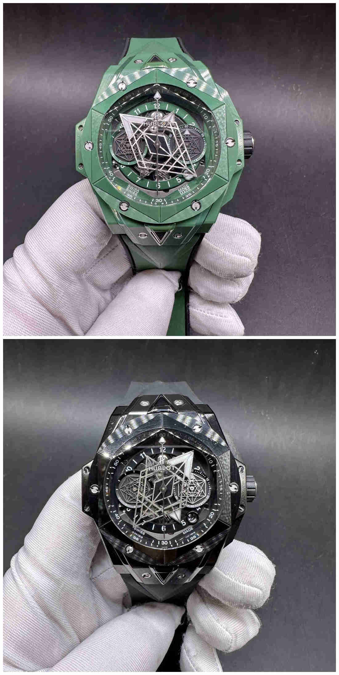 Hublot Big Bang Unico Sang Bleu Ceramic Green Automatic 45mm BBF 7750 full chronograph function  F50