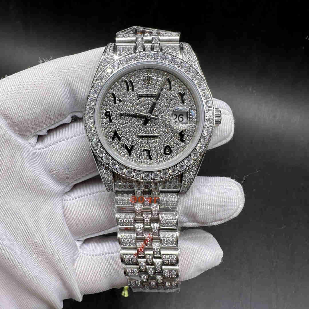 Rolex Datejust 41 AAA automatic 2813 CZ diamonds silver case Diamonds Arabic numerals one row stones bezel jubilee bracelet  B85