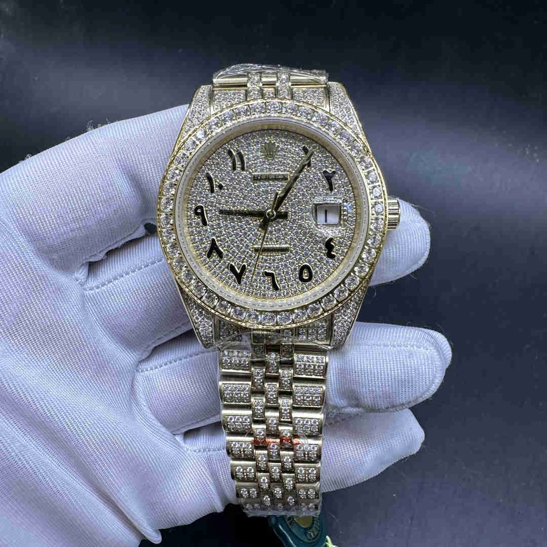 Rolex Datejust 41 AAA automatic 2813 CZ diamonds Gold case Diamonds Arabic numerals one row stones bezel jubilee bracelet
